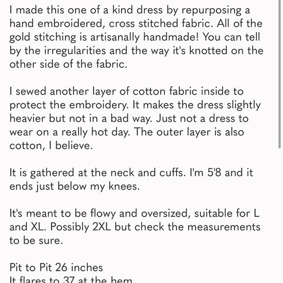 Upcycled Cross Stitched Hand Embroidered White and Gold Dress L XL - Picture 12 of 13